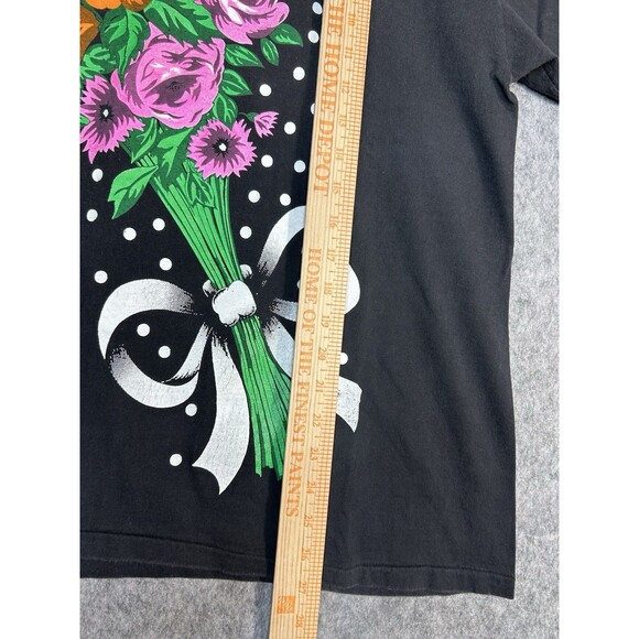 Vintage Jacques Moret Graphic T-Shirt Flowers Print One Size Black Single Stitch - Picture 6 of 8